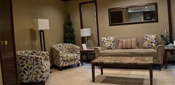 Cozy dental office waiting room seating