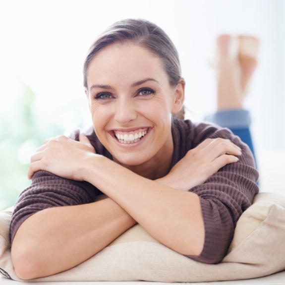 Woman with perfected smile after six month smiles