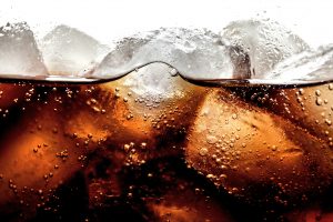 Closeup of ice in soda